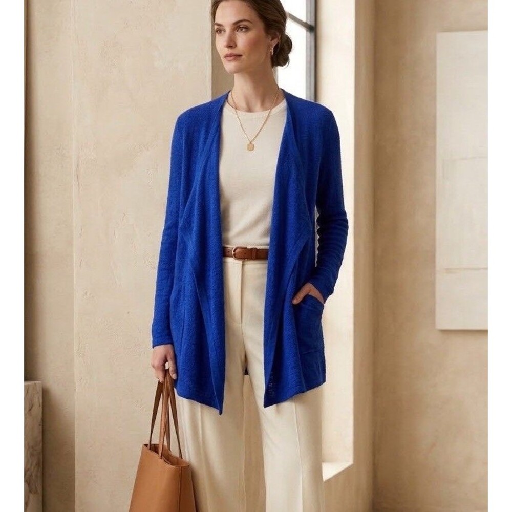 Lilly Pulitzer Royal Blue Open Front Drape Cardigan Sweater Pockets Sz M